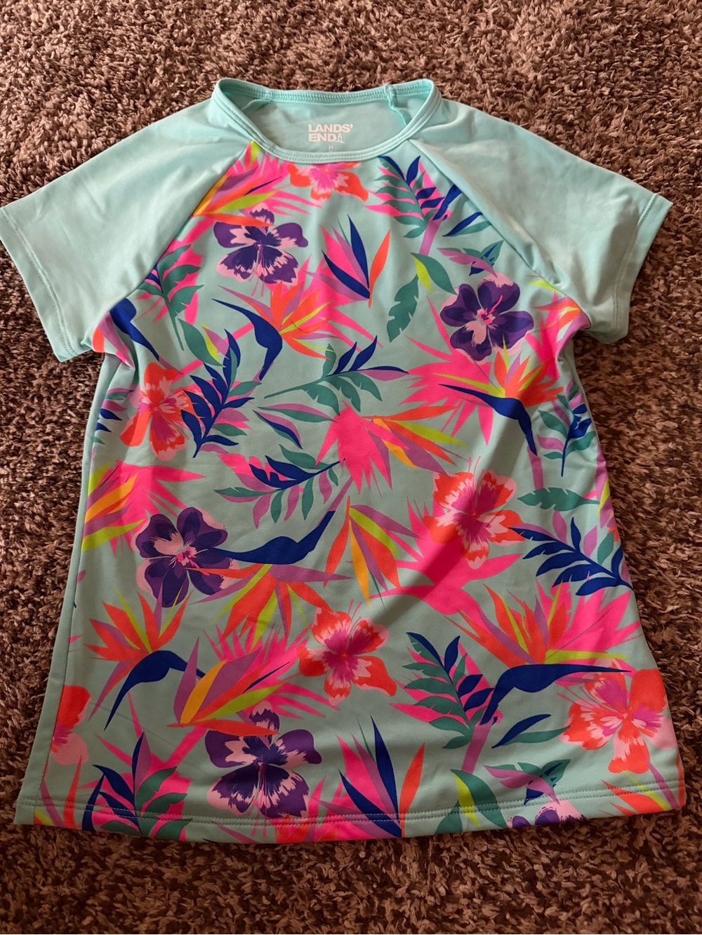 Lands' End Girls' Mint Tropical Floral Rash Guard